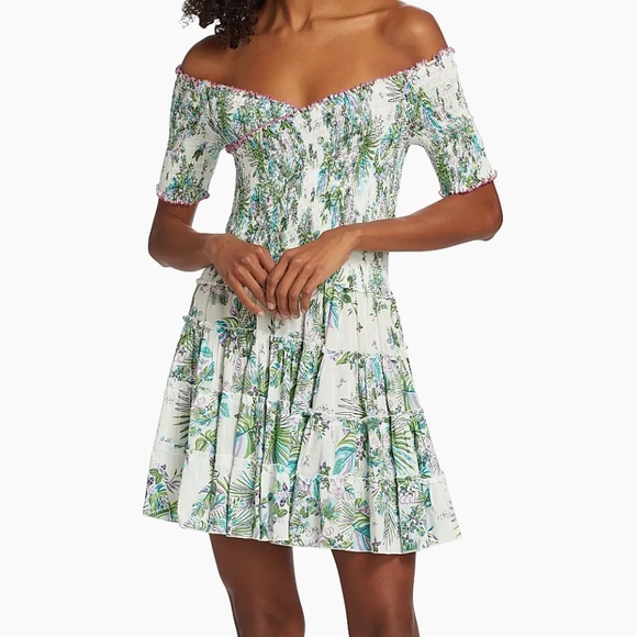 Poupette St Barth Aqua Rain Forest Soledad Smocked Mini‎ Dress - Small - Picture 1 of 7